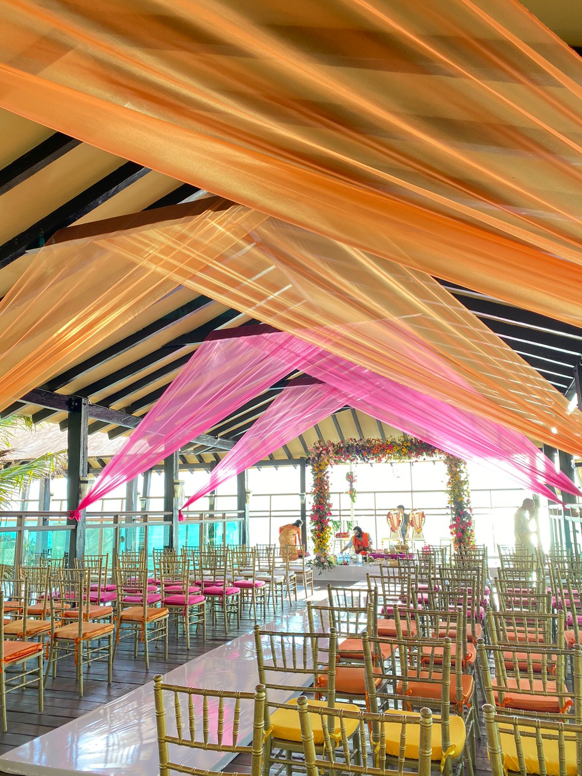 Colorful Pier Wedding Ceremony Sheers 